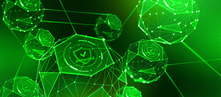 Cyber technology, data protection, secure connection. Network structure of global databases. 3d...