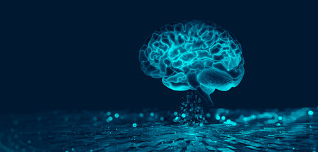 Artificial intelligence, AI, cyber brain. Digital mind 3D illustration. Neural connections and data analysis network structureの写真素材