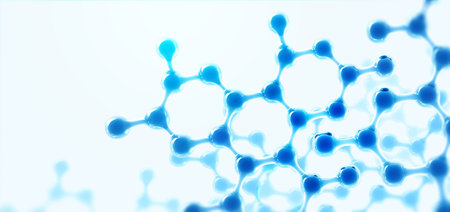Molecular lattice, nano structure and microbiology. abstract molecule model. Scientific research, molecular chemistry. 3D illustration on a light blue medical backgroundの写真素材