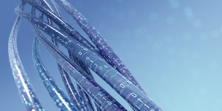 High speed internet connection. Encoded data stream 3D illustration. Big data analytics. protected...