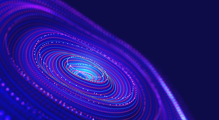 Music waves. Big data concept. digital neural network. Introduction of artificial intelligence. Cyberspace of the future. Data analytics, blockchain technology. 3D illustration of circular pathsの写真素材