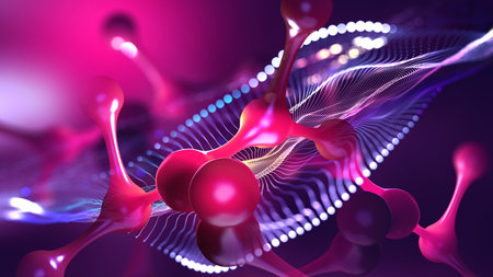 abstract medical wallpaper. Nano molecule 3D illustration. Innovative laboratory research. Science and technology of cell clumpsの写真素材
