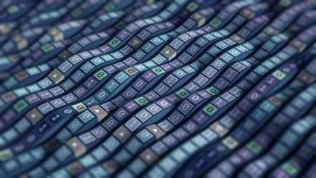 High-tech digital solutions. Binary code data stream. 3D illustration of big data waves. High-speed...