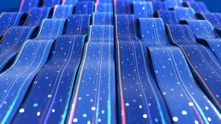 Cyber stream 3D illustration, data field, information flow, big data, binary code linear concept