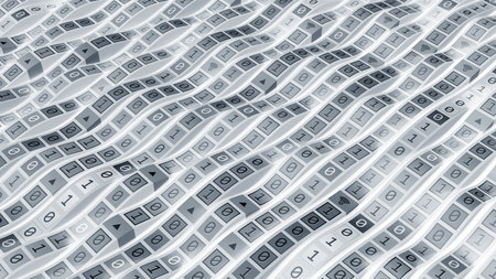 High-tech digital solutions. Binary code data stream. 3D illustration of big data waves. High-speed lines of Internet connectionsの写真素材