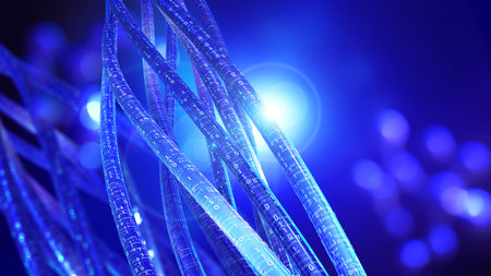 High speed internet 3D illustration. Twisted wires, stream of data. Telecommunication, coding, data transfer rate. Radiance, insight and smart solutionsの写真素材