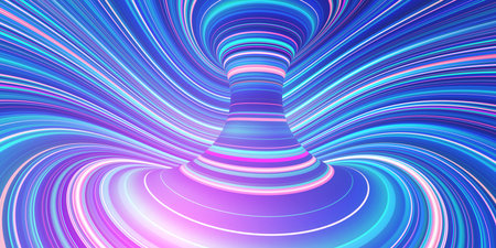 Abstract creative modern colorful uv background. Neon glowing twisted space lines. Beautiful swirls, bright swirls of turbulence 3D illustrationの写真素材