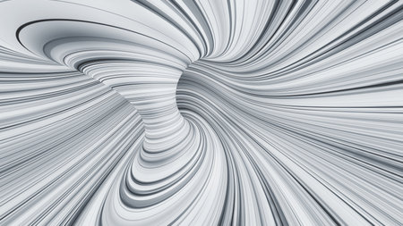 Information funnel, big data flow. Strings of light in a neon whirlpool. 3D illustration of speed rays in cyberspaceの写真素材