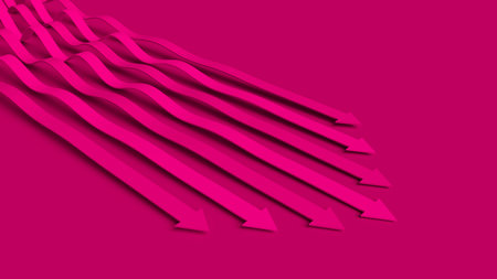 Magenta violet business presentation. Arrow pointer 3D illustration. Directions of intensive development. An array of wavy lines in competition for dominance. Team tacticsの写真素材