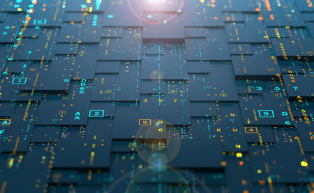 Cyber field, computer code, data flow in the digital world. Abstract 3D illustration of computer...