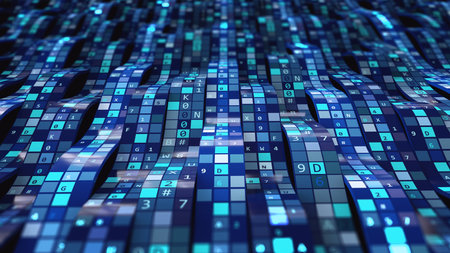 Blockchain 3D illustration. Field, code, flow, wave, data of digital business solutions. Lottery, luck, probability calculation successの写真素材