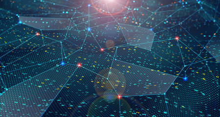 Abstract information stream, flow in big data code field. 3D illustration of a cyber network of neural impulsesの写真素材