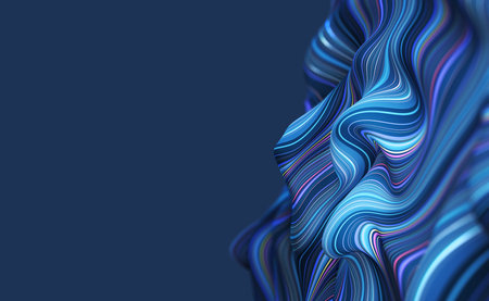 sea wave emotion. Fluid waviness of a soft surface. 3D illustration of a field of strings twisted in...
