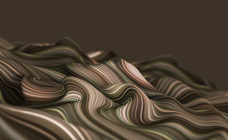 Sand wave emotion. Fluid waviness of soft craft surface. 3D illustration of a field of strings twisted in an abstract patternの写真素材