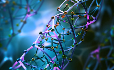 Science and innovation in cosmetology. Hidden beauty formula. 3D illustration of crystal lattice of synthetic elementsの写真素材