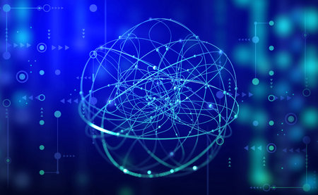Cyber ball of big data. Retro techno illusion of digital deals. 3D illustration of a business neuro...