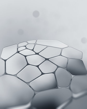 Macro cells of abstract synthetic shape. Neural connections of artificial life. 3d illustration of monochrome hi-tech backgroundの写真素材