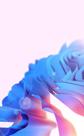 Modern abstract wallpaper with wavy pink and blue layers and folds. Background of fashion, cosmetology, medicine. Virtual rose petals 3D illustrationの写真素材