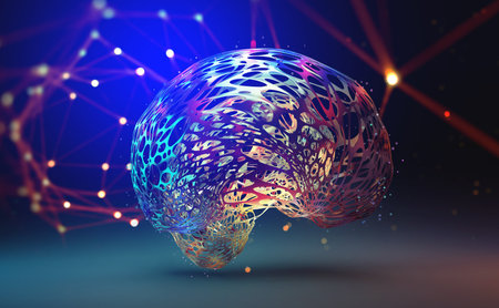 Artificial intelligence, neural network, digital mind 3D illustration. Synthetic brain cyber abstraction. Science and fiction in realityの写真素材