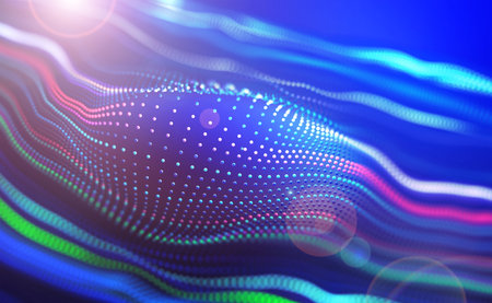 Particle waves, music sounds, big data, open information. 3D illustration diodes, neon flow, synthesis, generationの写真素材