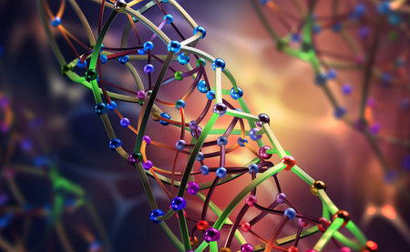 Science and innovation in cosmetology. Hidden beauty formula. 3D illustration of crystal lattice of synthetic elementsの写真素材
