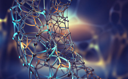 Molecule structure and DNA bond. Genome, atom, neural network. Scientific concept for your business. Medicine, technology, chemistry, science 3D illustrationの写真素材