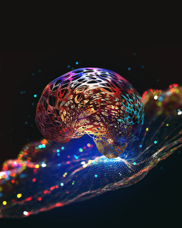 cyber artificial intelligence. Brain, mind, neural network, deep learning. Globalization of big data. 3D illustration of internet technologies in scientific researchの写真素材