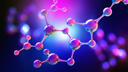 Science and laboratory research. Medical background with molecules and atoms 3D illustrationの写真素材