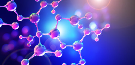 Science and laboratory research. Medical background with molecules and atoms 3D illustrationの写真素材