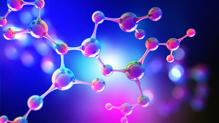 Science and laboratory research. Medical background with molecules and atoms 3D illustrationの写真素材
