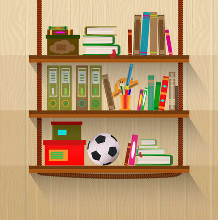 Shelves with books hinged in a flat design style.のイラスト素材