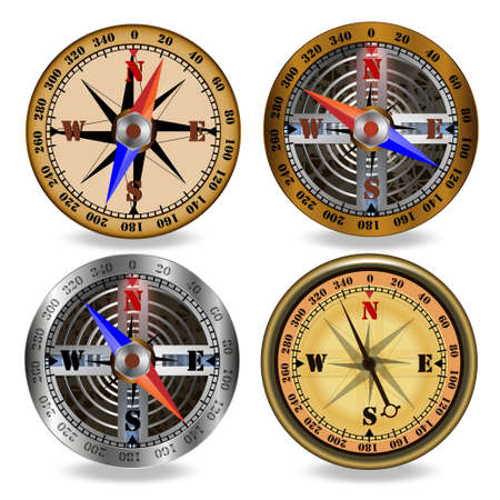 Compass in antique, retro, vintage style in a frame isolated on white background vector illustration.のイラスト素材
