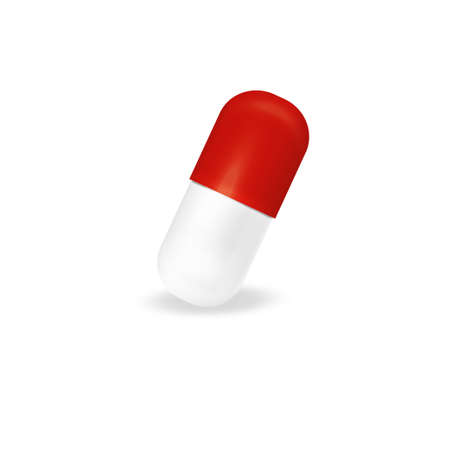 Red and white capsule pill on a transparent background. Oral medicine.のイラスト素材