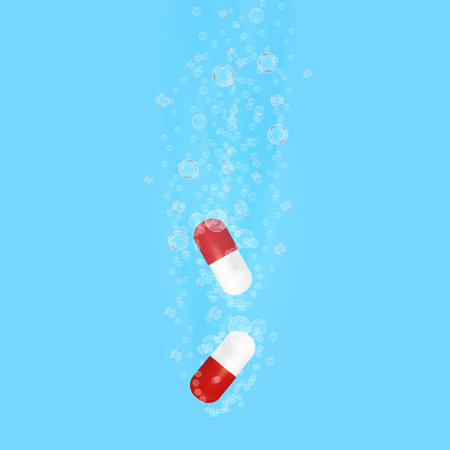 Two pills in water. Illustration on white for creative designのイラスト素材