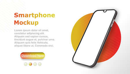 Smartphone frame with blank screen. Realistic smartphone mockup on a circle background in sunny colors. The layout of the universal device. Vector design, realistic, smartphone template.の写真素材