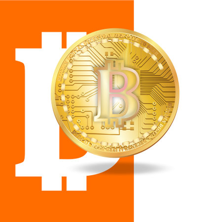 Bitcoin gold coin of cryptocurrency isolated on background. Vector illustration. Use for logos, print products, page and web page designs, or other designs.のイラスト素材