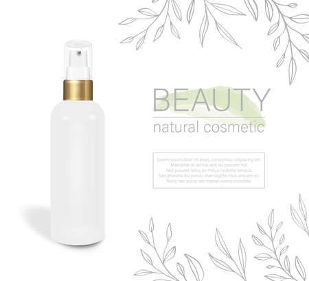 Realistic Cosmetic bottle can sprayer container. Dispenser for cream, soups, foams and other cosmetics With lid and without. Template For Mock up Your Design. vector illustration.のイラスト素材