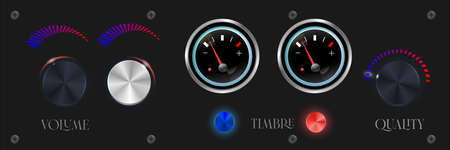 Metal interface buttons collection for power volume playback control vector illustration