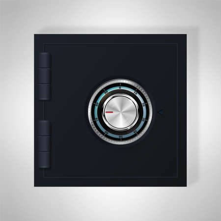 Vector image of a black safe. Armored bank vault door with a combination lock. Reliable data protection. Long term savings. Safe deposit box icon. Protection of personal informationのイラスト素材