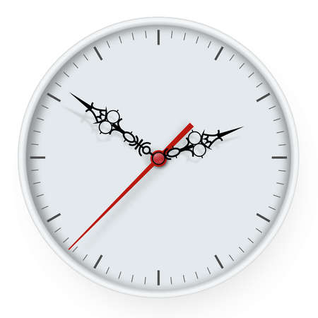 Icon of white clock with shadow. Vector illustration. Mock up for branding and advertising isolated on white background.のイラスト素材