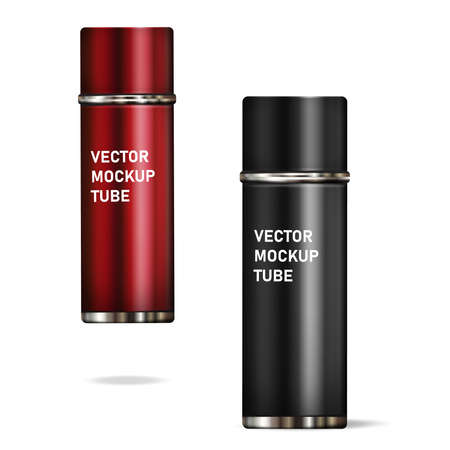 Cylinder bottle product Plastic PET packaging container with lid. Cosmetic Liquid Essence Moisturizing Cream Serum Drop, Lipstick, Aerosol Liquid Paintのイラスト素材