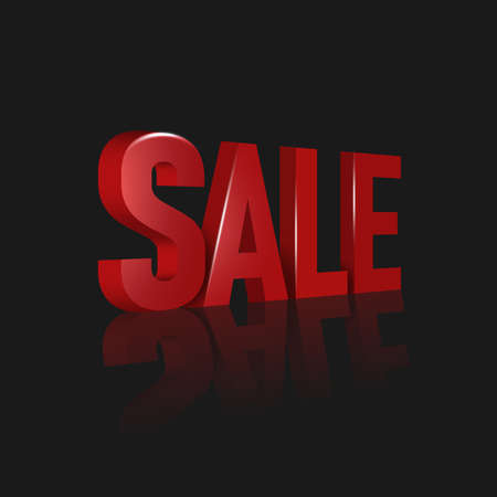 Vector 3d red sales logo on a black background with reflection and bright highlights.のイラスト素材