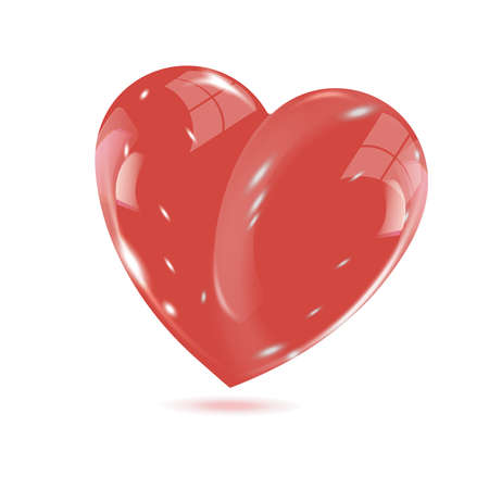 Beautiful glossy red heart with highlights on a white backgroundのイラスト素材
