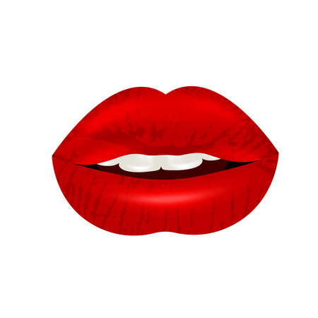 Beautiful red lips isolated on white background. 3D design. Vector illustration.のイラスト素材