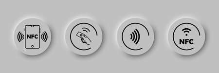 A set of round NFC icons. Contactless payments icon. Wireless payment. Credit card. User interface...