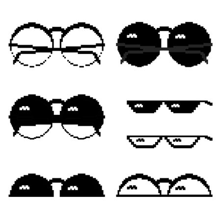 Pixelated black sunglasses for gangster and bandit, bad guy. Internet meme on a white background.のイラスト素材