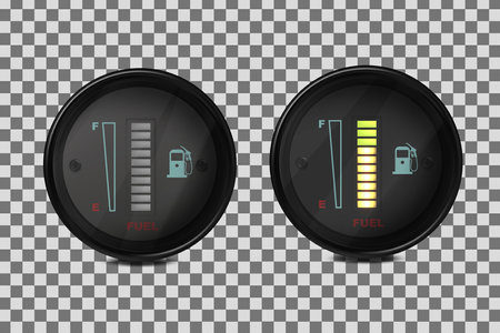 Vector realistic, 3D set of fuel level indicators in a car. Illustration on a transparent background.のイラスト素材