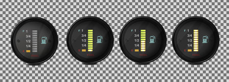 Vector realistic, 3D set of fuel level indicators in a car. Illustration on a transparent background.のイラスト素材