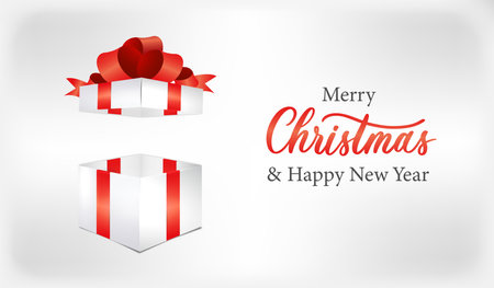 Vector realistic 3D gift box open box with christmas inscription.のイラスト素材