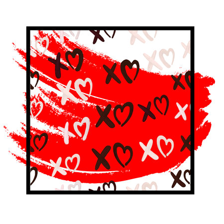 XOXO hugs and kisses brush lettering and lipstick kiss on a white background. Vector.のイラスト素材